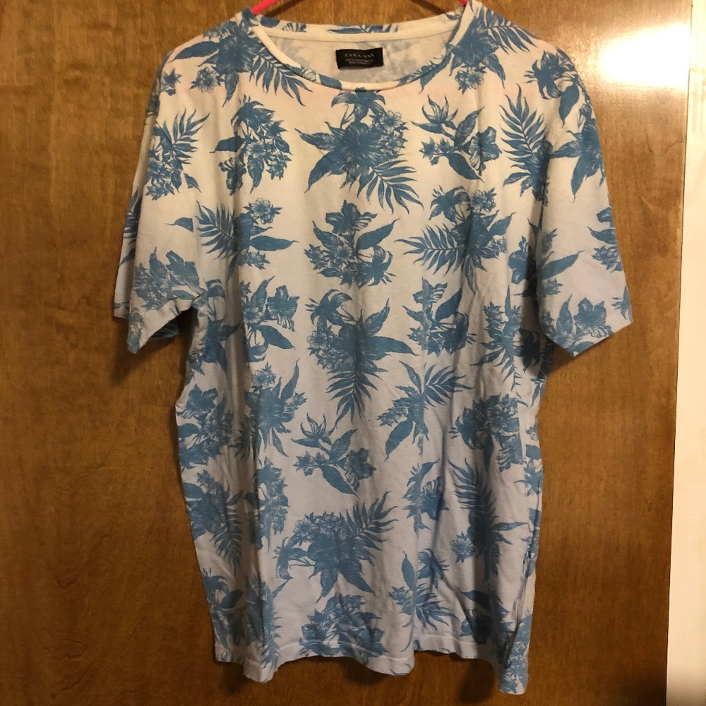 Zara Man Floral Patterned Short Sleeve T-Shirt